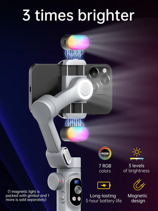 iPhone Gimbal, 3-Axis Gimbal Stabilizer for Smartphone w/RGB Magnetic Fill Light Portable with Fous/Zoom Wheel for Vlog, Compatible with iPhone 15 Pro Max/Android-Smart X Pro Kit Gray