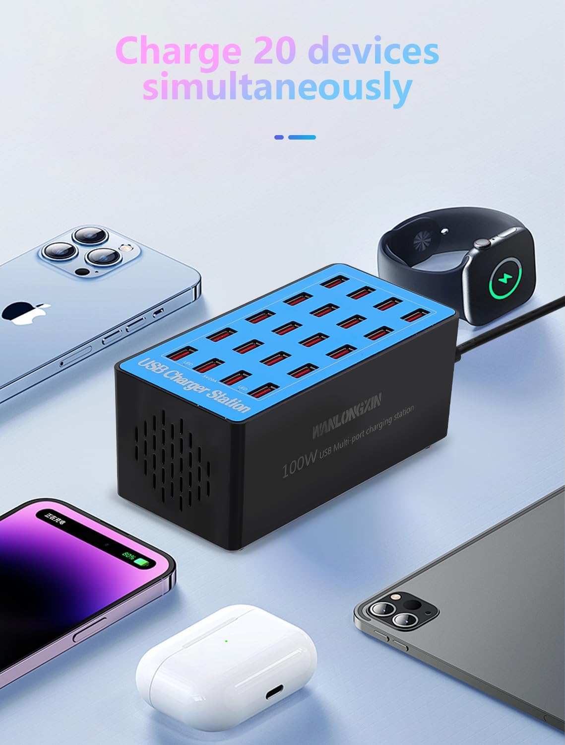 Charging Station, 100W20Port USB Charging Station, Multiple USB Charger Station, Charging Station for Multiple Devices, Multi USB Charging Station, Chargers for Multiple Devices