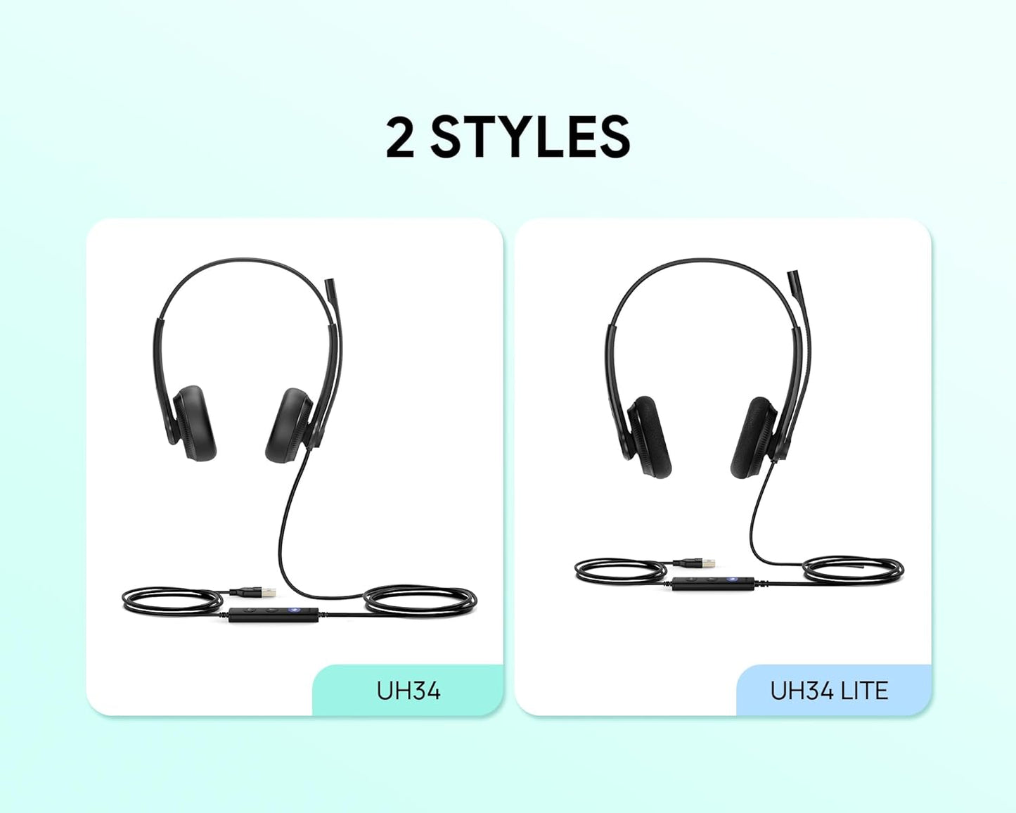 UH34 USB Headset with Microphone for PC Laptop,Wired Headset,On-Ear Headphones with Noise-Cancelling Microphone UH34 Dual UC