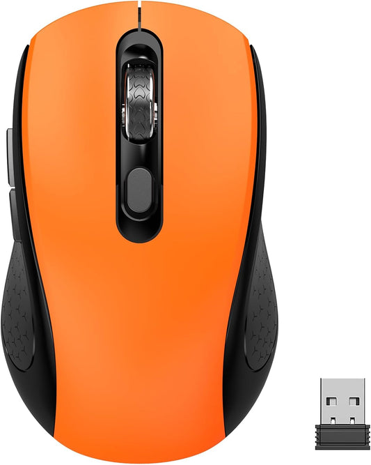 Wireless Mouse With Side Buttons Suitable for Laptops PC Chromebook Mac MacBook Silent Mouse with USB Nano Receiver 2400 DPI Anti Slip Scroll Wheel 6-Button Ergonomic Wireless Computer Mouse - Orange