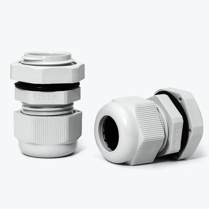 10 Pcs 1/2" NPT Nylon Cable Glands, IP68 Waterproof Adjustable Cord Grip Cable Connector Strain Relief Wire Protectors for 6-12mm Cable Diameter, Grey