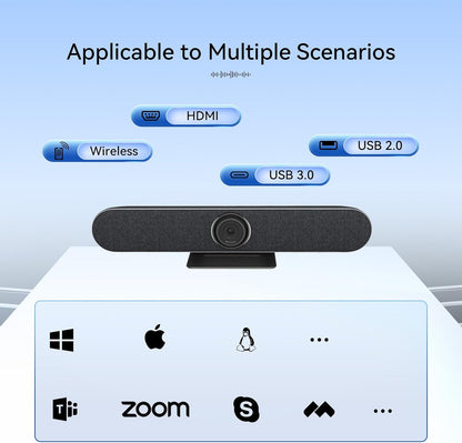 Retekess TC201 4K USB Video Conference Room Camera, AI Auto Fram, Speaker Tracking,120° Wide Angle, 5X Zoom,4 Noise-reducing Mic & 5W Speaker, for Small Meeting Rooms