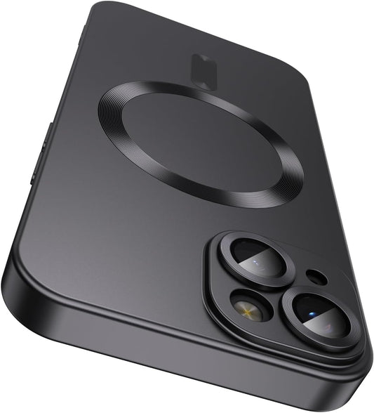 Magnetic for iPhone 15 Case [Compatible with MagSafe][Built-in Camera Lens Protector] Slim Soft Silicone Bumper Shockproof Metallic Shine Phone Case (Black)