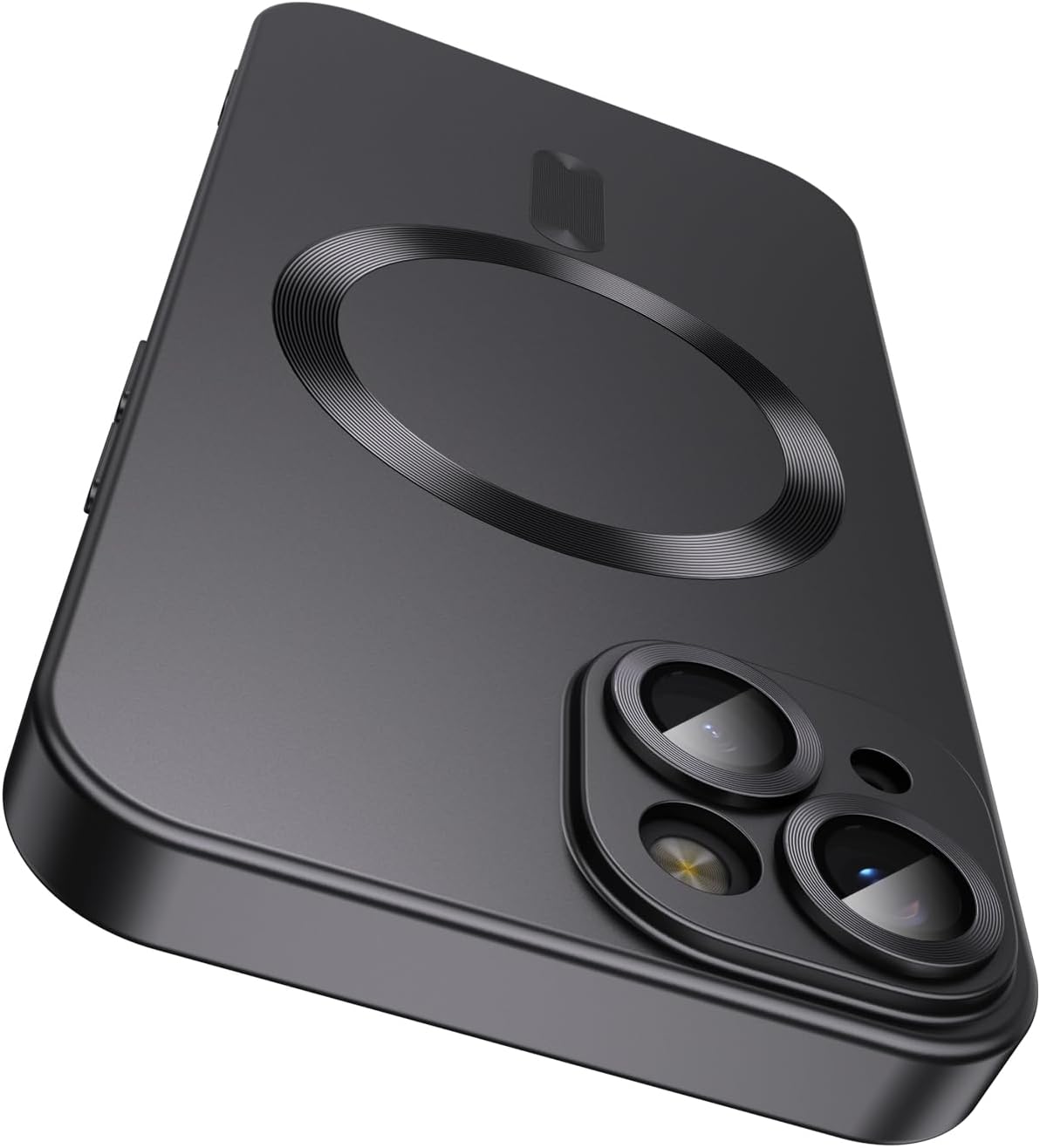 Magnetic for iPhone 13 Case [Compatible with MagSafe][Built-in Camera Lens Protector] Slim Soft Silicone Bumper Shockproof Metallic Luster Phone Case (Black)