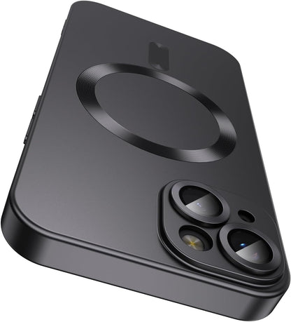 Magnetic for iPhone 14 Plus Case [Compatible with MagSafe][Built-in Camera Lens Protector] Slim Soft Silicone Bumper Shockproof Metallic Luster Phone Case (Black)