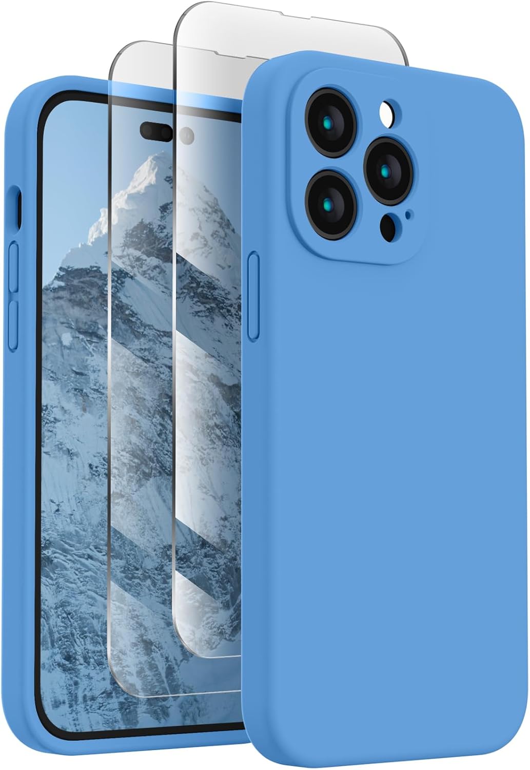 FireNova for iPhone 14 Pro Case, Silicone Upgraded [Camera Protection] Phone Case with [2 Screen Protectors], Soft Anti-Scratch Microfiber Lining Inside, 6.1 inch,Blue