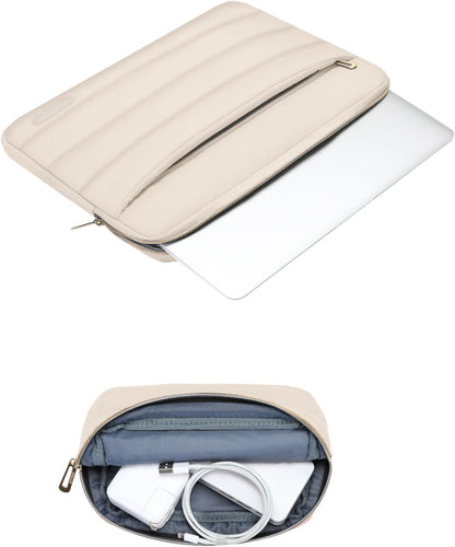 MOSISO 13.3 inch Laptop Case, 13-13.3 inch Puffy Laptop Sleeve Compatible with MacBook Air 13 13.6 M4 M3 M2 M1/Pro 13/Pro 14, HP Dell ASUS Lenovo,Polyester Horizontal Bag with Small Case, Sand