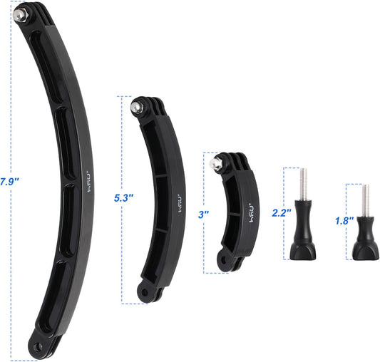 HSU 3 in 1 Curved Extension Arm Kit, Extension Pivot Arm Adjustable Monopod Bracket for GoPro Hero 13/12/11/10/9/8/7/6/5 Black, Session 5/4, DJI Osmo Action and More