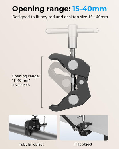 SMALLRIG Clamp w/ 1/4" and 3/8" Thread and 9.8 Inches Adjustable Friction Power Articulating Magic Arm with 1/4" Thread Screw for LCD Monitor/LED Lights - KBUM2732B
