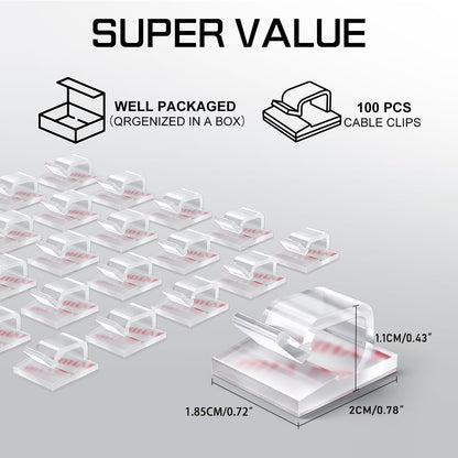 100PCS Cable Clips, Adhesive Wire Clips Strong Cord Clips Wire Holders, Cable Management Clips for Desk, Wall, Car, TV, Ethernet Cable (Clear, Medium)