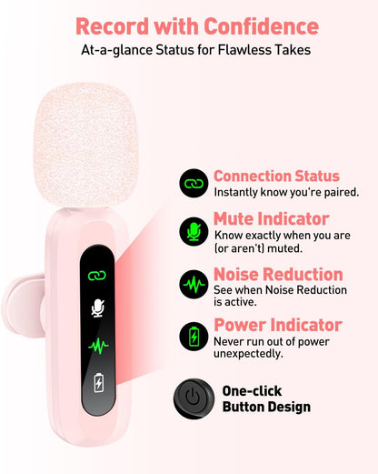 USB C Lavalier Microphone Wireless Mini Mic for Type-C Android Phone/Tablet/PC Video Recording Clip-on Mics with Rotatable Clip&Denoise Recording, Ideal for Vlog Tiktok YouTube Content Creator, Pink