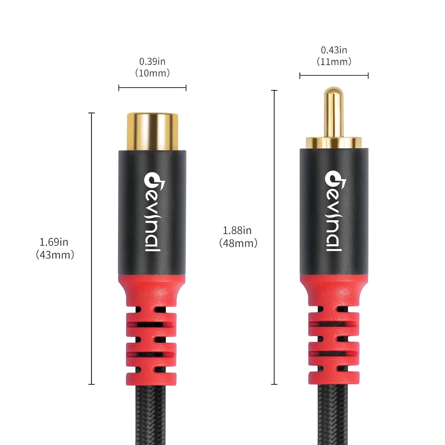 Devinal RCA Female to Male Extension Cable - Premium Audio Extender Cord for High Sound Quality & Durability, Compatible with Home Theater, TV, Soundbar - 10ft/3m