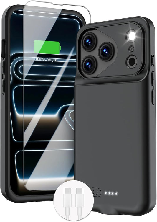 GIN FOXI Battery Case for iPhone 17 Pro, Charging Case Charger 8500mAh Ultra-Slim Lightweight Powerful Battery Pack 15W Fast Rechargeable Anti-Fall TPU Juice Box for iPhone 17 Pro (6.3") Black