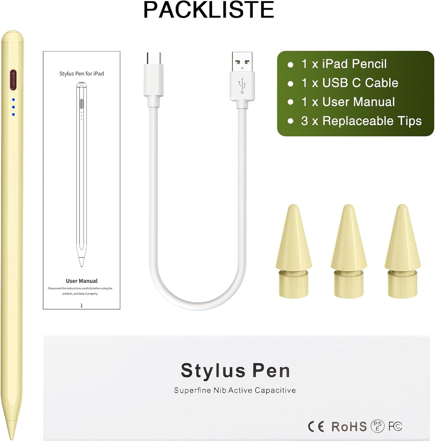 Pen for iPad 2018-2025, HATOKU 15 Mins Fast Charging Pencil 1st Gen with Tilt & Palm Rejection Compatible with iPad Air 3/4/5/M2/M3, iPad mini 5/6, iPad 6/7/8/9/10/11, iPad Pro 11"/12.9"/M4 (Yellow)