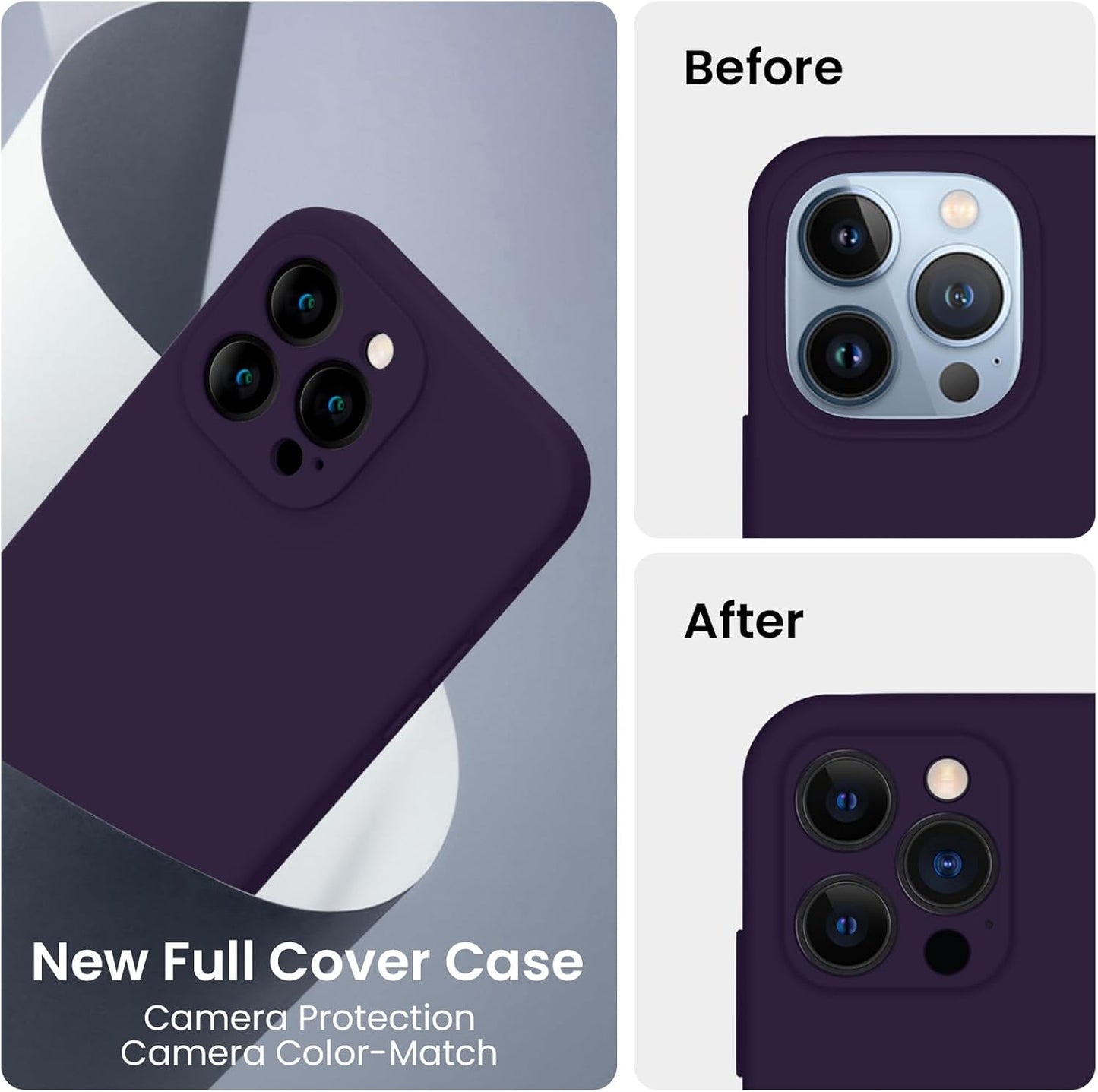 FireNova Designed for iPhone 13 Pro Case, Silicone Upgraded [Camera Protection] Phone Case with [2 Screen Protectors], Soft Anti-Scratch Microfiber Lining Inside, 6.1 inch, Purple