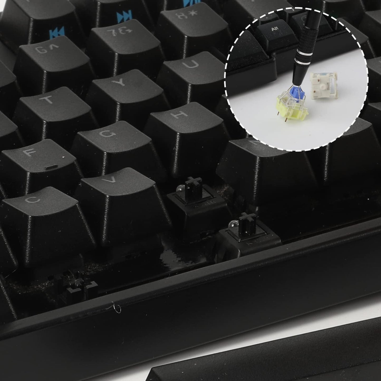 Keyboard Remover Tool Kit-7-Piece Set, Keycap Puller Include 5g Keyboard Lube, Switch Puller, Lubricating Pen, Cleaning Brush, Tweezers, 4-Jaw Gripper, and Key Cap Puller