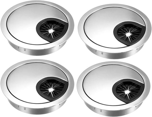 uxcell Cable Hole Cover, 2.4Inch/60mm Zinc Alloy Desk Wire Cord Cable Grommets Hole Cover for Office PC Desk Cable Cord Organizer, 4Pcs Bright Silver