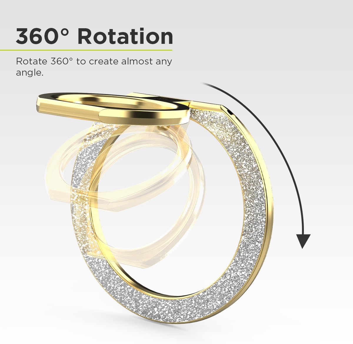 PureGear Magnetic Phone Grip Ring Stand, Magnetic Phone Ring Holder for MagSafe iPhone 16, 16 Pro, 15, 15 Plus, 14, 14 Plus, 14 Pro, 14 Pro Max, 13, 12 Adjustable Kickstand(Gold with Silver Glitter)