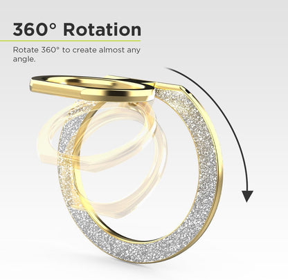 PureGear Magnetic Phone Grip Ring Stand, Magnetic Phone Ring Holder for MagSafe iPhone 16, 16 Pro, 15, 15 Plus, 14, 14 Plus, 14 Pro, 14 Pro Max, 13, 12 Adjustable Kickstand(Gold with Silver Glitter)