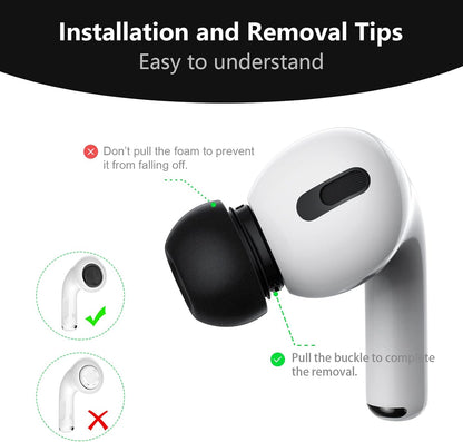 Lanwow Premium Memory Foam Tips for AirPods Pro & AirPods Pro 2nd Generation. No Silicone Eartips Pain. Anti-Slip Eartips. Fit in The Charging Case, 3 Pairs (Large, Black)