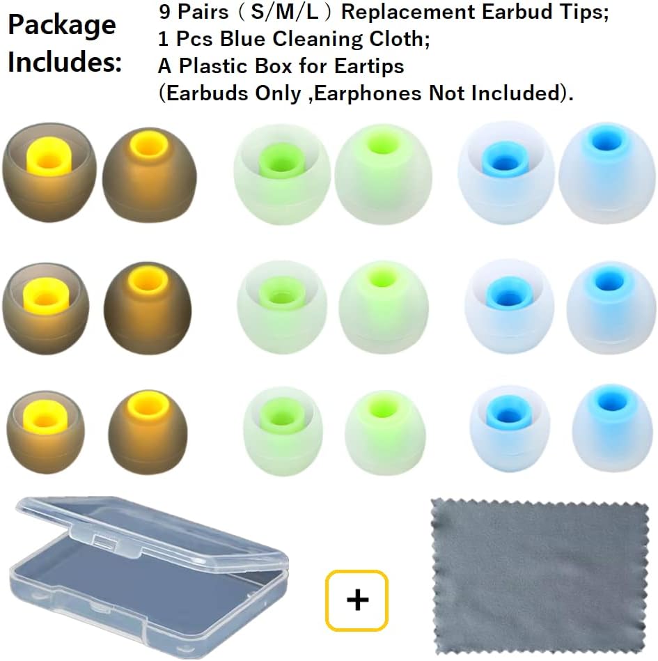 Earbuds Replacement Tips Silicone Earbud Tips Ear Gels Fit for Inner Hole from 3.8mm - 5.1mm Earphones 9 Pairs S/M/L