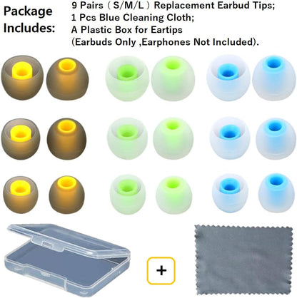 Earbuds Replacement Tips Silicone Earbud Tips Ear Gels Fit for Inner Hole from 3.8mm - 5.1mm Earphones 9 Pairs S/M/L