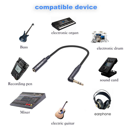 HUAELU 2Pack 1FT Right Angle Audio Cable, Male to Female, 6.35mm TRS Stereo to 1/4 Female Stereo Headphone Guitar Extension Cable Cord for Amplifiers