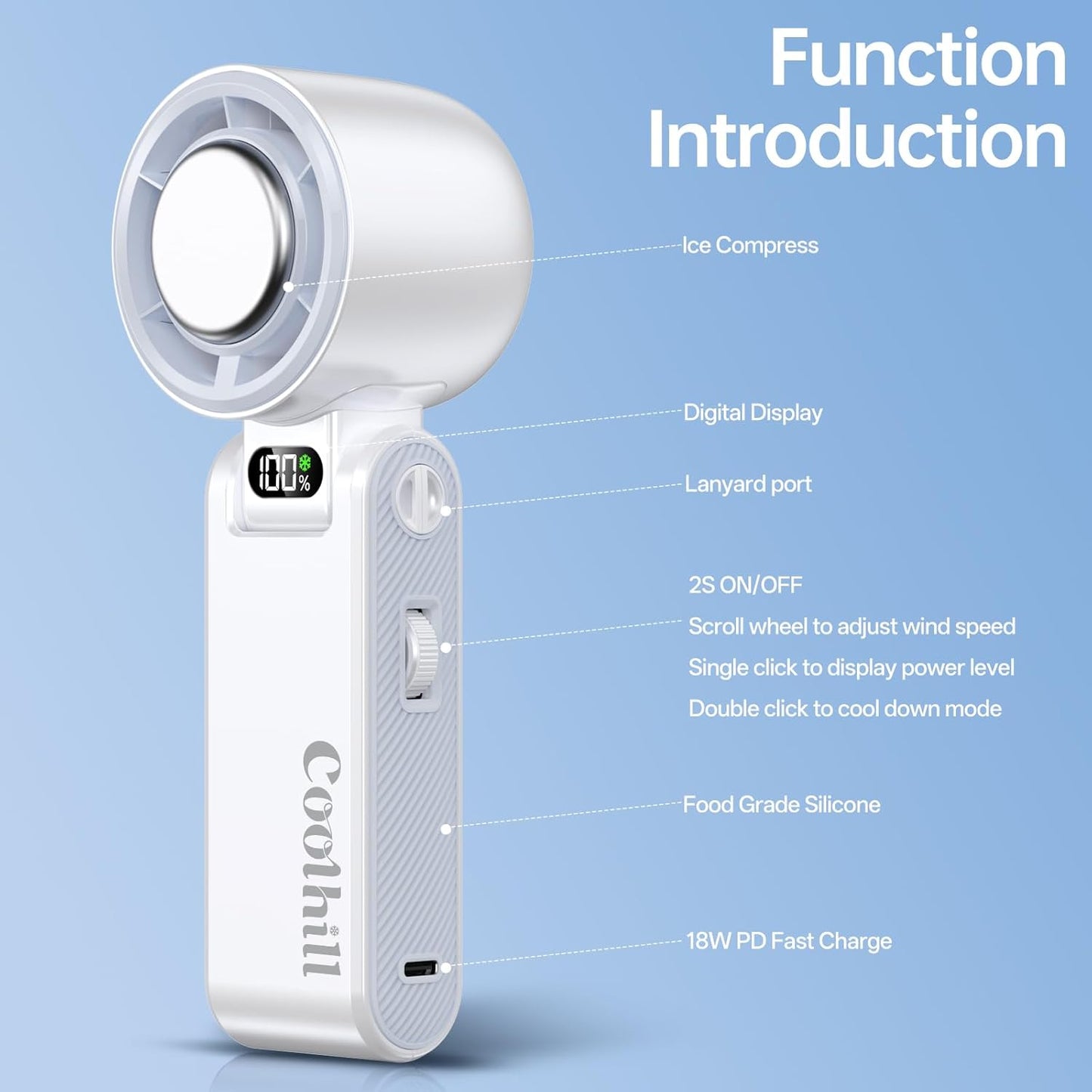 Handheld Portable Fan with Ice Cooler: 100-Speed 5500mAh Rechargeable Handheld Fan, 12H Time Hand Cooling Personal Fans with 20000 RPM Air Turbo Tech for Travel Outdoor (White)