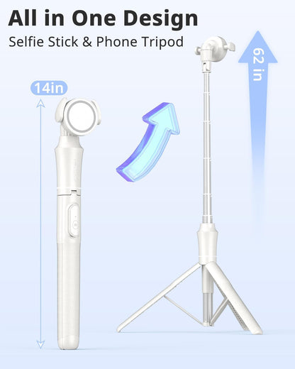 UBeesize 62'' Magnetic Selfie Stick Phone Tripod with Wireless Remote, Extendable Cell Phone Tripod Stand, Compatible with MagSafe, Cellphone Tripod for iPhone 15 14 13 12 and Android Phones White