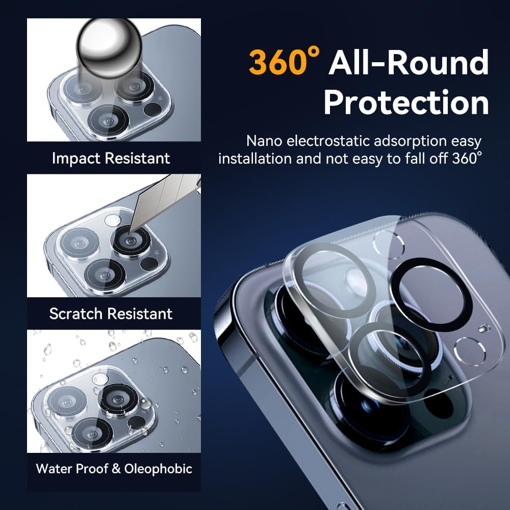 Camera Lens Protector for iPhone 14 Pro 6.1" ＆ iPhone 14 Pro Max 6.7",9H Tempered Glass，Ultra HD, Scratch Resistance Easy to Install，Case Friendly，[Does not Affect Night Shots] 3-Pack