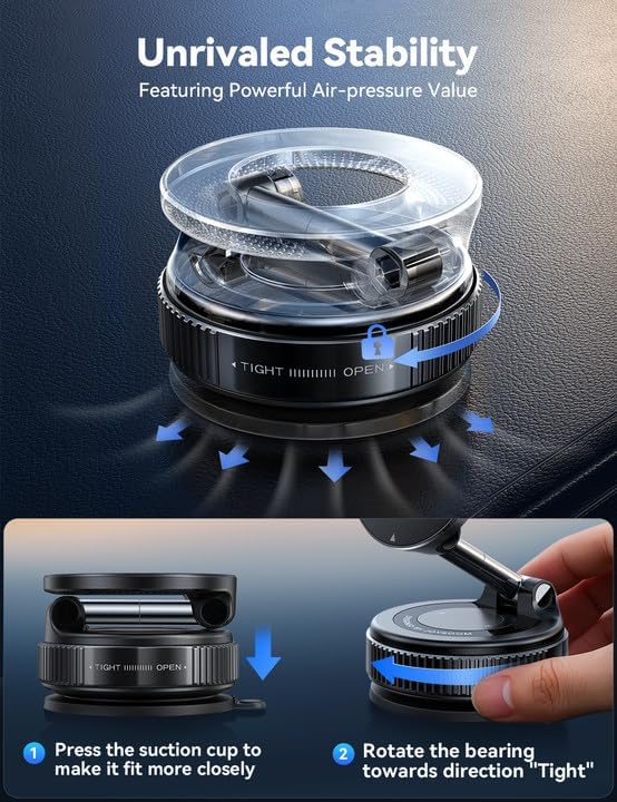 JOYROOM Vacuum Magnetic Phone Holder for Car, Strongest Suction Cup Phone Mount, 360° Adjustable Magsafe Car Mount, Foldable Car Phone Holder for iPhone 16 Pro Max 15 14 13 12 Plus/Android