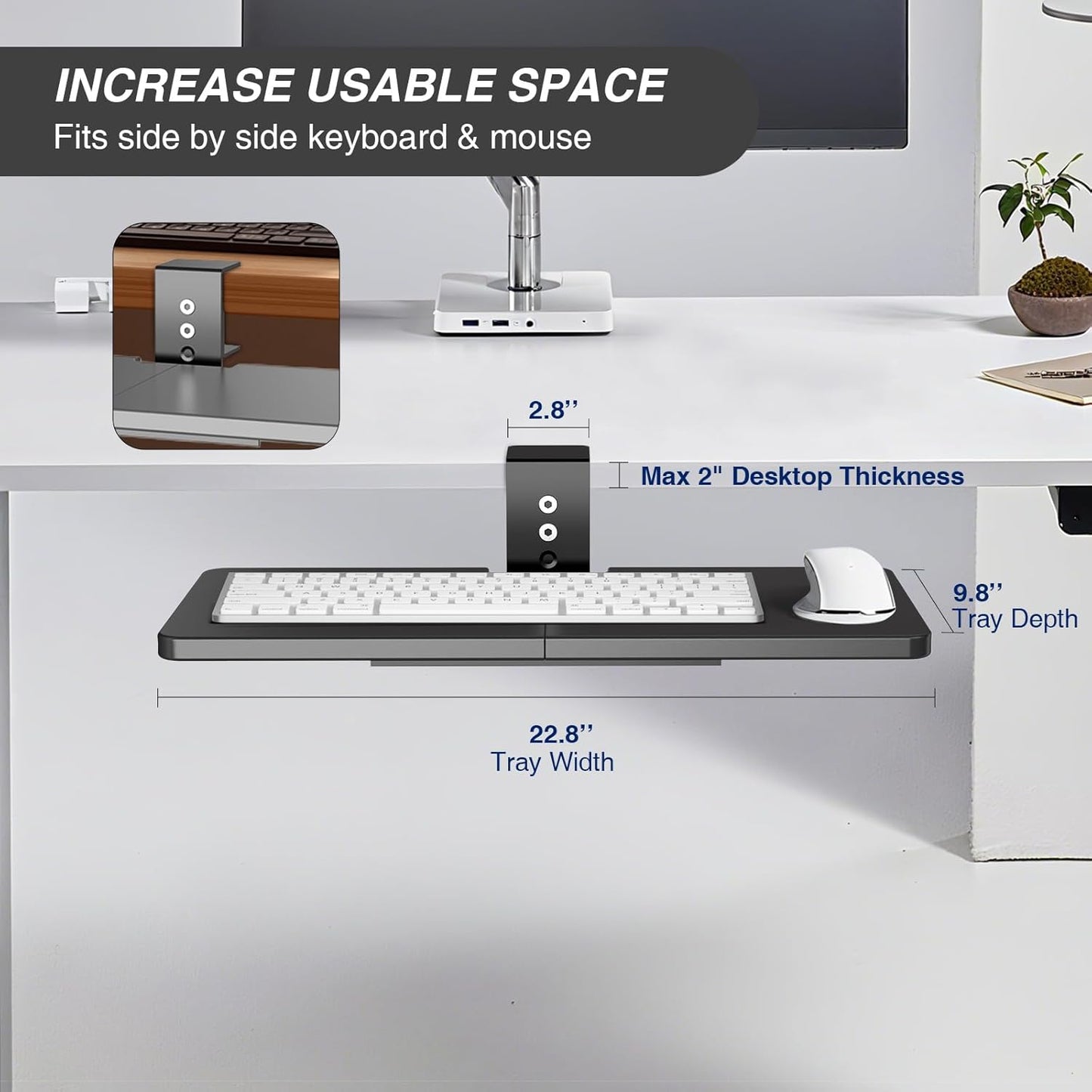 Large Under Desk Rotatable Computer Keyboard and Mouse Tray, Extra Sturdy Desk Swivel Clamp, Ergonomic Keyboard & Mouse Tray for Typing in Home, Office Work, 23 x 10 Inch