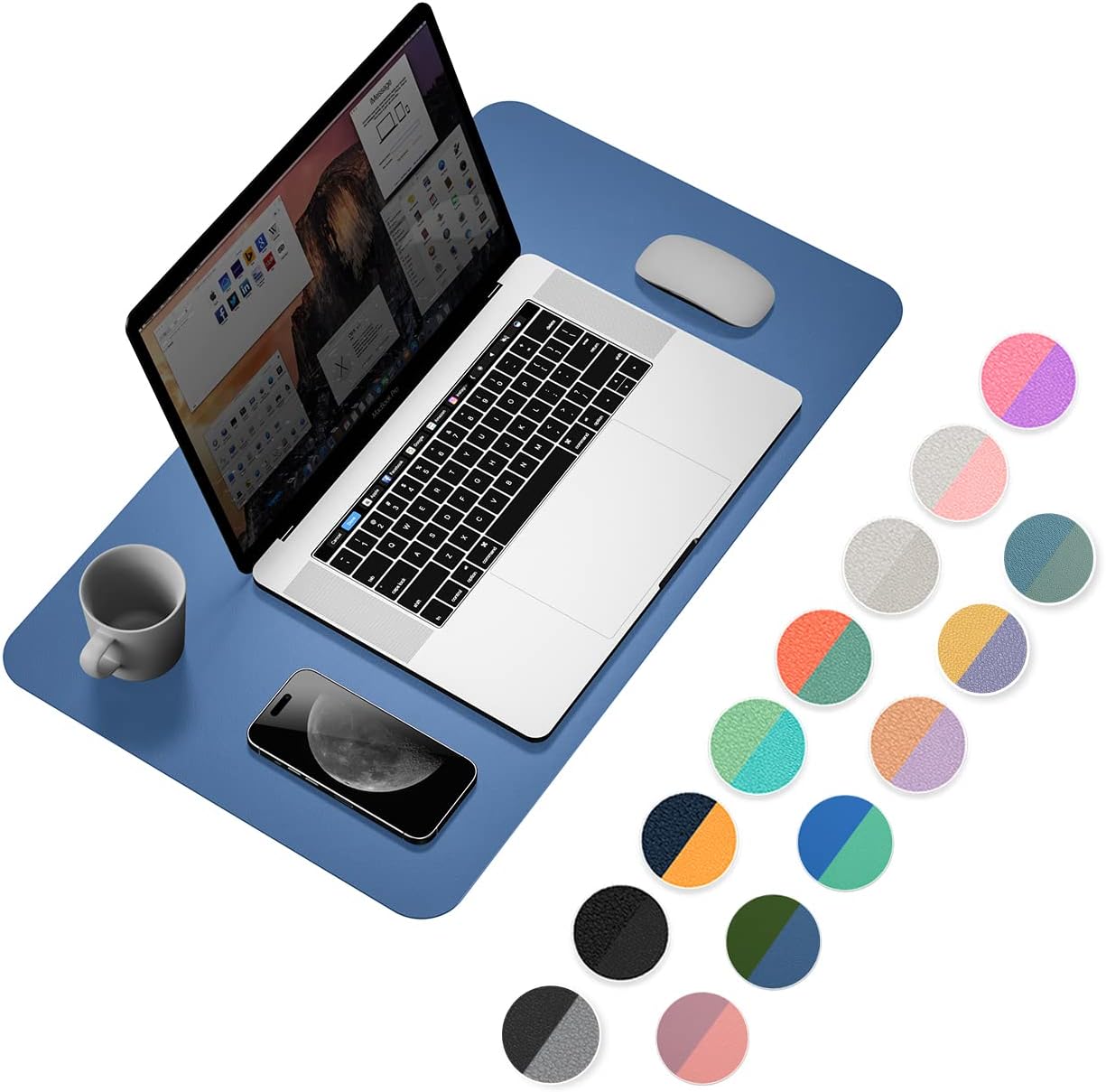 YSAGi Office Desk Pad, Desk Mat, 23.6" x 13.7" Ultra Thin Waterproof PU Leather Desk Blotter, Laptop Desk Pad Protector for Keyboard and Mouse, Desk Writing Pad for Office and Home (Azure Blue+Green)