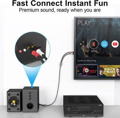 HOSONGIN RCA Audio Cable 25FT - Dual Shielded Noise Free Durable Braided Male to Male Long Audio Cord for Home Theater/Amplifier/Subwoofer/Speaker/Audio Receiver/Vinyl Record Player/SoundBar - 25 feet