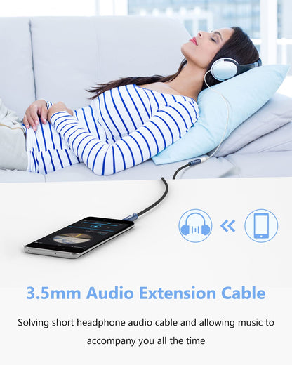 MillSO 3.5mm Headphone Extension Cable Nylon Braided (8 FT/2.4 M) 4 Pole TRRS Male to Female Stereo Aux Audio Extension Cable for PC Smartphone Speaker or More Devices - [Seablue Young Series]