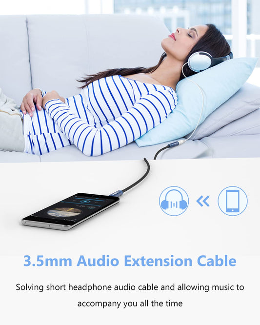 MillSO 3.5mm Headphone Extension Cable Nylon Braided (8 FT/2.4 M) 4 Pole TRRS Male to Female Stereo Aux Audio Extension Cable for PC Smartphone Speaker or More Devices - [Seablue Young Series]