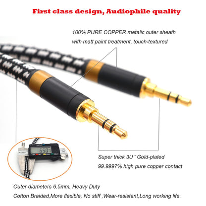 Aux Cord, Audiophile 3.5mm Stereo Audio Cable [1m (3.2 Feet), Silvered-Plated Copper core], Unbreakable and Great for Phone, Laptop, Tablets, Headphones, Cars and More