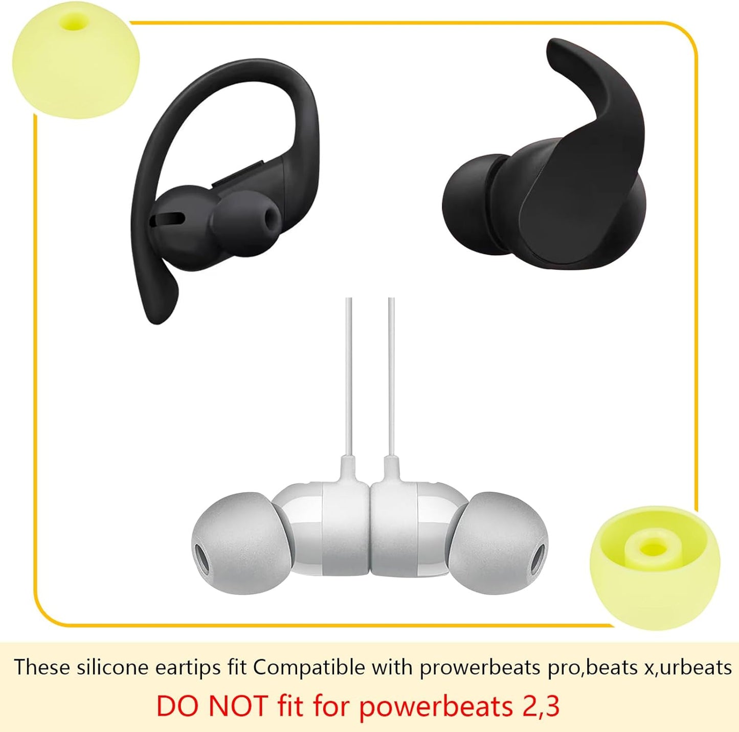 Replacement Earbud Tips Silicone Eartips Compatible with Powerbeats Pro Beats Wireless Earphone Headphone Earbud Rubber Tips 4 Pairs