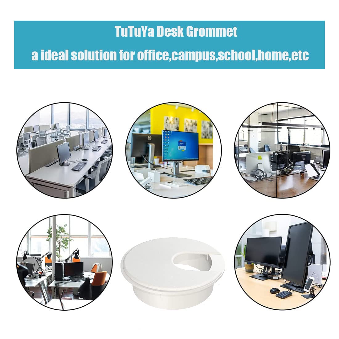 TuTuYa 10PCS Desk Grommet, Desk Grommet 1-3/8 Inch(35mm) Desk Cable Grommet Desk Cable Hole Covers with Hole Saw, Ideal Solution for Office and Home Table Cable (White,1-3/8 Inch)
