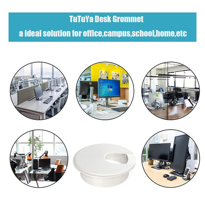 TuTuYa 10PCS Desk Grommet, Desk Grommet 1-3/8 Inch(35mm) Desk Cable Grommet Desk Cable Hole Covers with Hole Saw, Ideal Solution for Office and Home Table Cable (White,1-3/8 Inch)