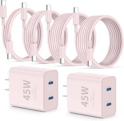 iPhone 16 15 Pro Max Charger Fast Charging,45W Dual Port USB C Fast Charger Block [2-Pack] & Extra Long 60W 3/6/10/10FT USB C Cable - PD Quick Adapter 3.0 for iPhone 16 15/16 15 Pro/16 15 Plus.