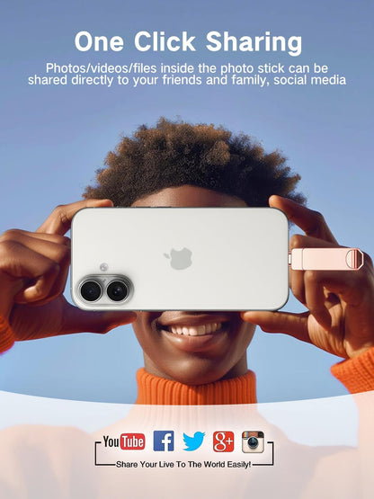 256GB Flash Drive Intended for iPhone, Memory Stick Storage Files Photos Videos Backup, Compatible with iPhone iPad Android PC, Plug and Play, No Application Required (Rose Gold)