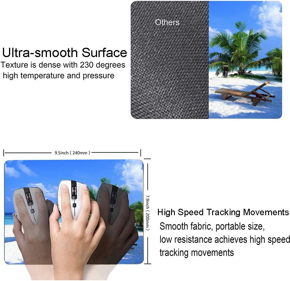 Tropical Beach Mouse Pad, Coconut Palm Trees Shadows on Hawaii Shore Summer Plants Idyllic, Customized Rectangle Non-Slip Rubber Mousepad Nature Gaming Mouse Pad, 9.5 X 7.9 Inches