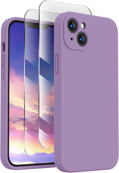 FireNova Designed for iPhone 14 Case, Silicone Upgraded [Camera Protection] Phone Case with [2 Screen Protectors], Soft Anti-Scratch Microfiber Lining Inside, 6.1 inch, Light Purple