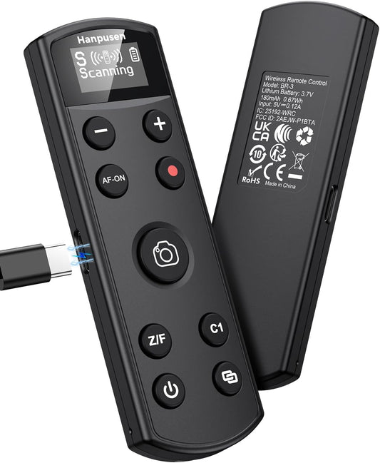 Hanpusen Rechargeable Camera Remote Control for Sony - Wireless Shutter Release with OLED Screen compatiable with ZV-1F,ZV-1II,ZV-1,ZV-E10II,ZV-E10,A6100,A6400,FX30,FX3;Replace Sony RMT-P1BT（Black）