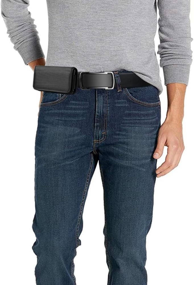 Nylon Cellphone Holster for iPhone SE (2020/2022), 11 Pro, XS/X, 8/7/6S/6, Alcatel Insight, LG Aristo 2, Galaxy S10e - Horizontal Case Canvas Waist Carrying Pouch with Belt Clip/Loops, Black