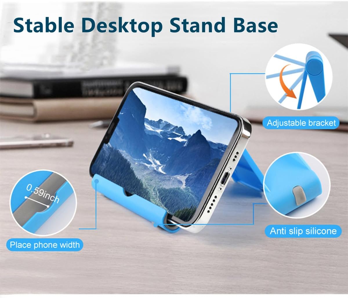 Cell Phone Stand for Desk Foldable Cell Phone Holder Desk Tablet Holder Mobile Phone Dock, Multi-Angle Universal Adjustable Tablet Dock (Pink+Purple+Black+Blue)