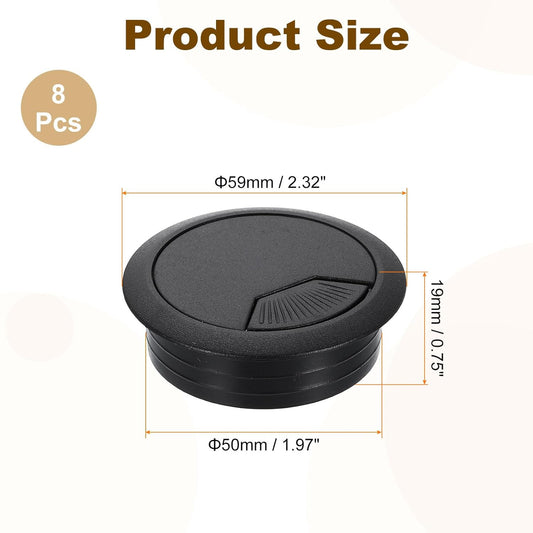 uxcell 8 Pcs 50mm (1.97 Inch) Desk Grommet, Plastic Cable Hole Cover, Wire Cord Cable Organizer for Home Office Computer Desk Cabinet, Black