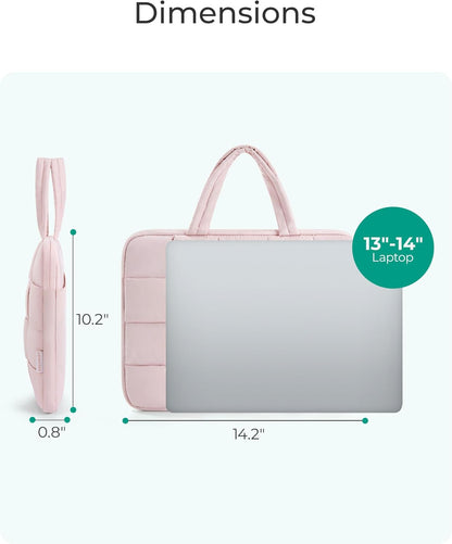 BAGSMART 13-14 Inch Laptop Case, Portable Puffy Laptop Sleeve with Handle, Compatible with MacBook Air/Pro 13.3 13.6 Inch M4 M3 M2 M1, Computer Sleeve Fitted with Dell,HP, Pink