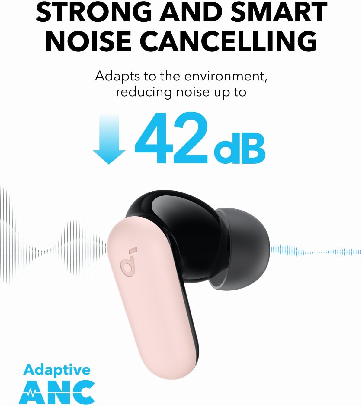 Soundcore P30i by Anker Noise Cancelling Earbuds, Strong and Smart Noise Cancelling, Powerful Bass, 45H Playtime, 2-in-1 Case and Phone Stand, IP54, Wireless Earbuds, Bluetooth 5.4 (Pink)